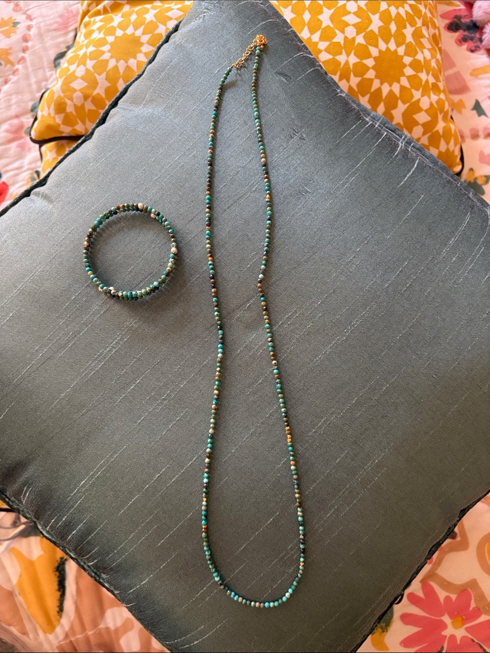 Turquoise Beaded Necklace and Bracelet Set - Women Jewelry
